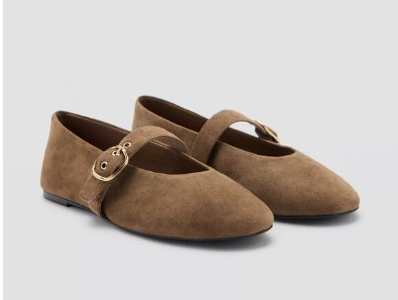 Mango Shoes - MNG Mango Sand Suede Goat Leather Mary Jane Flat Minimalist Buckle EU38 US7.5